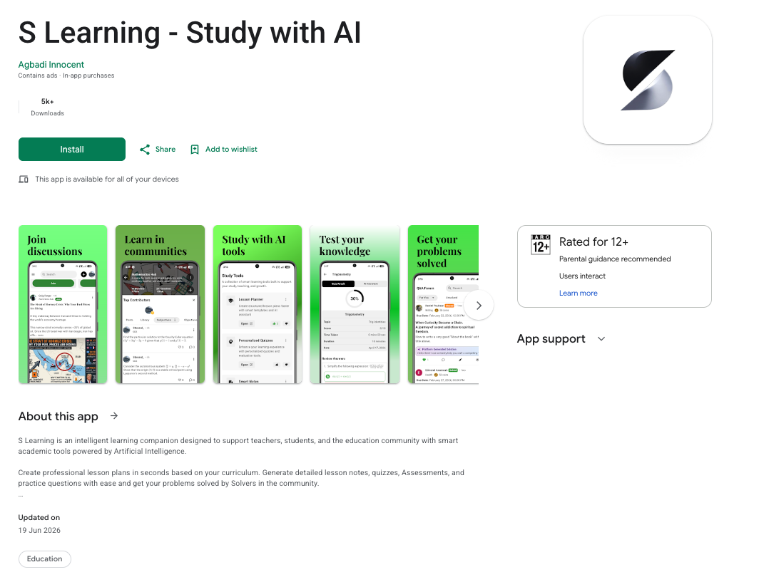 S Learning Playstore Banner